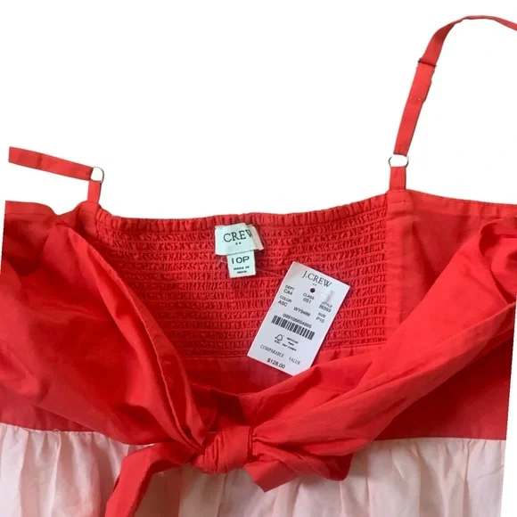 J.Crew Petite Colorblock Tie Front Midi Sundress NWT Coral Pink Blue Dress 10P - Picture 9 of 9